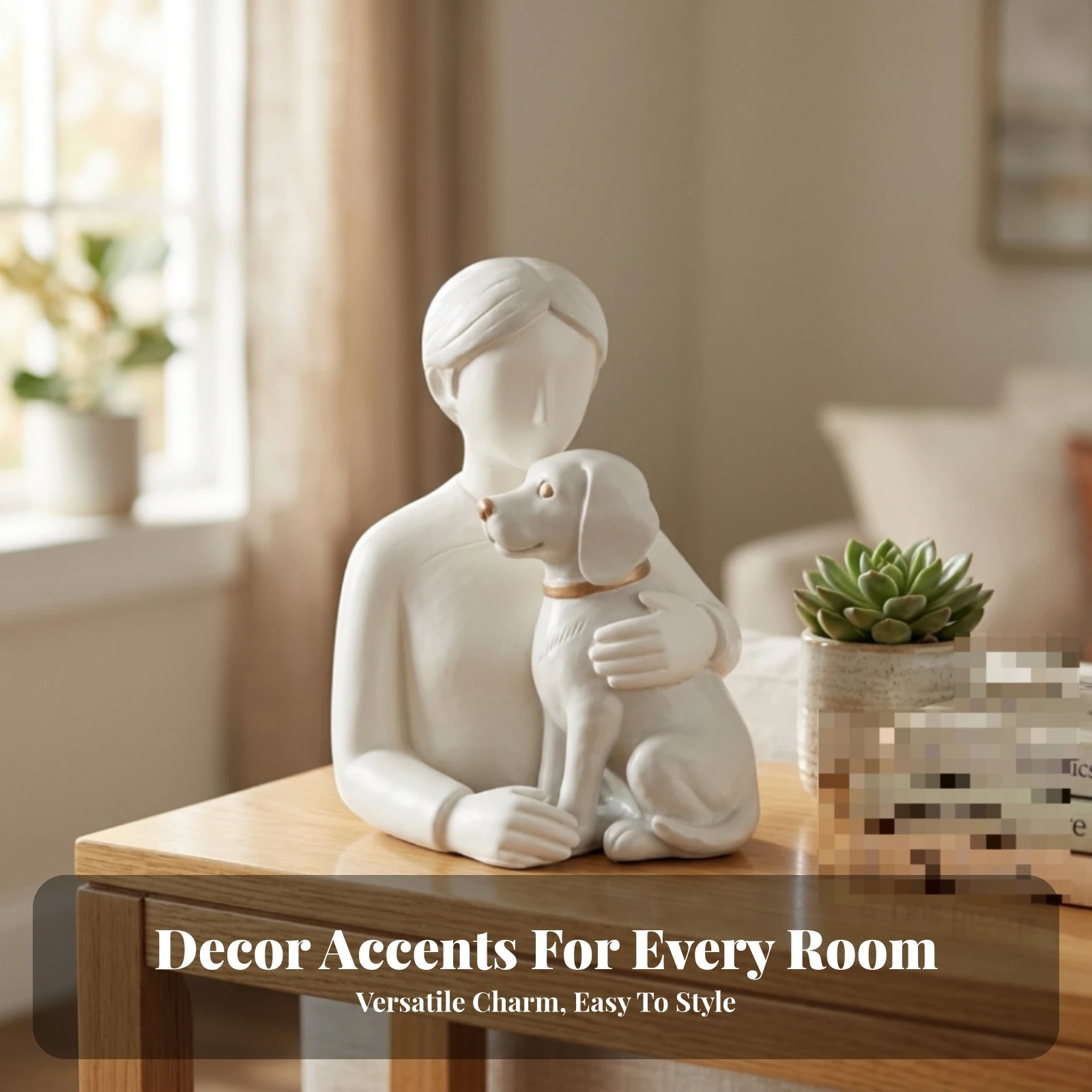 Person and Dog Figurine Ivory Person Dog Figurine Home Decor Compact for Entryway