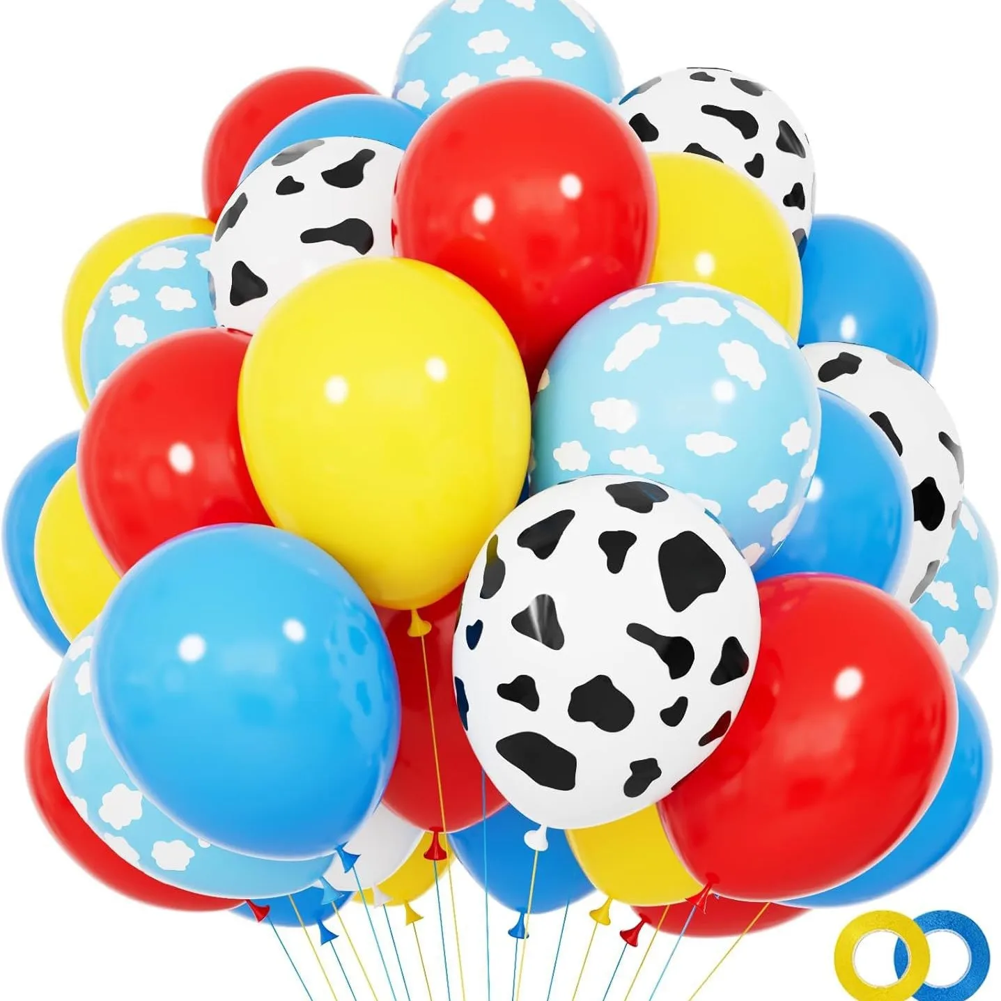 Lot de ballons Toy Story 12 pouces – Nuages jaunes, rouges, bleus, ciel et vaches en latex pour fournitures de fête d'anniversaire d'enfants et accessoires de photomaton