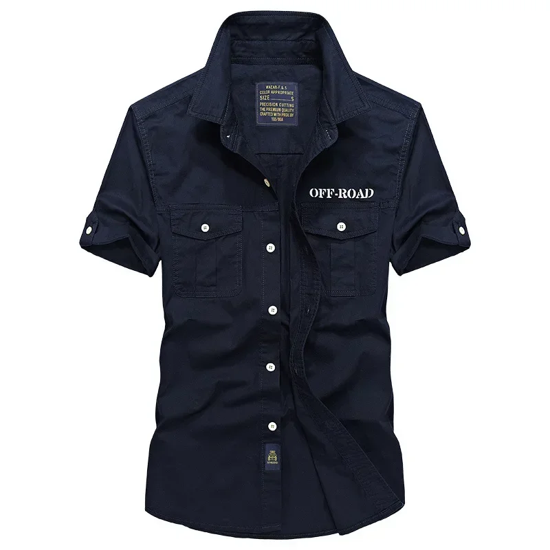 Men's Summer Short Sleeve Shirt Washed Cotton Loose Outdoor Tooling Shirt For Men Bussiness Solid Color Thin Fashion Tooling Top