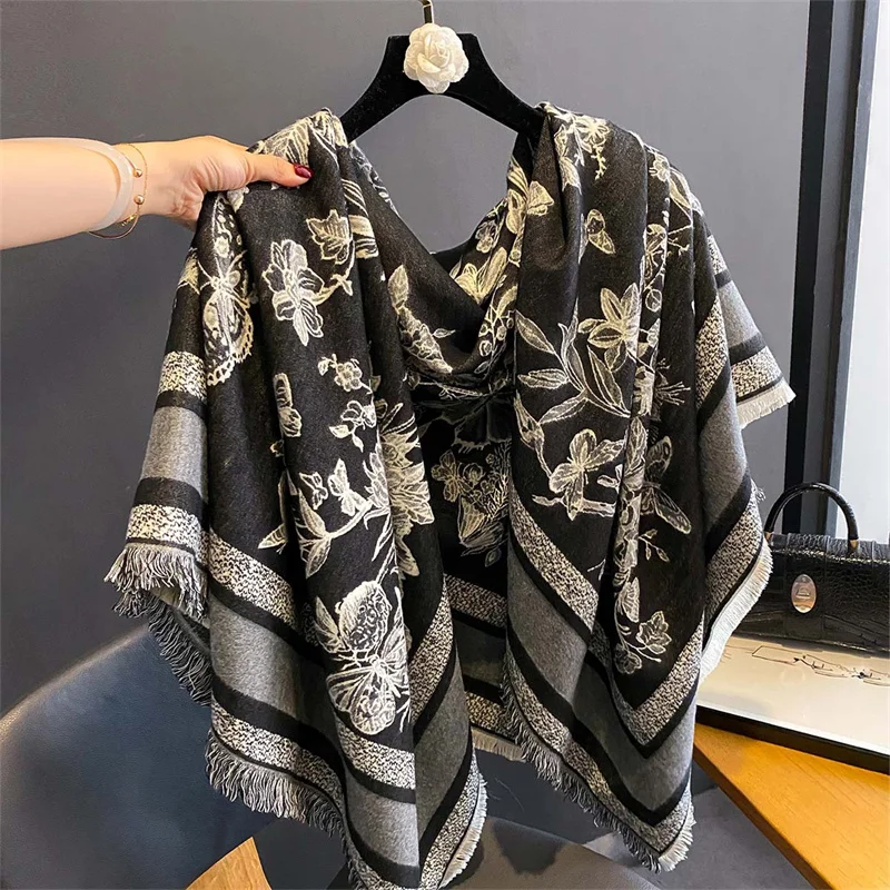 

Luxury Winter Scarf Women Cashmere Warm Pashmina Brand Foulard Female Shawls Wraps Thick Soft Bufanda Poncho Scarves Stole 2024