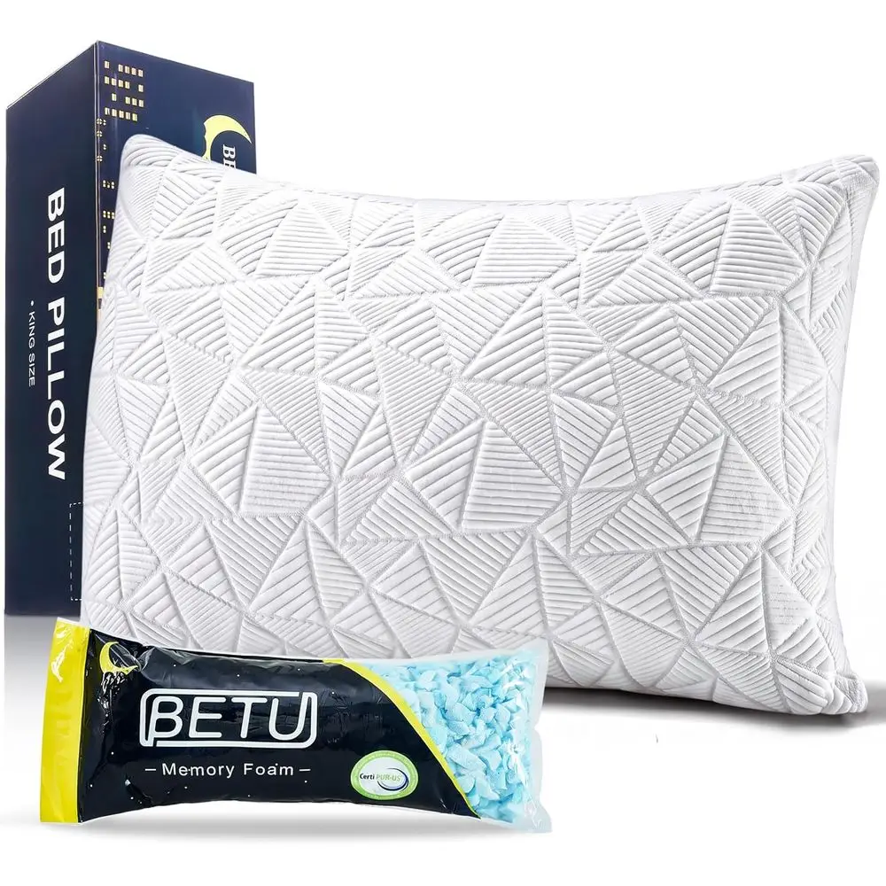 Queen Size Cooling Pillow, Shredded Memory Foam, Ideal for Hot Sleepers, Adjustable Firm Support, Suitable for Side and Back Sle