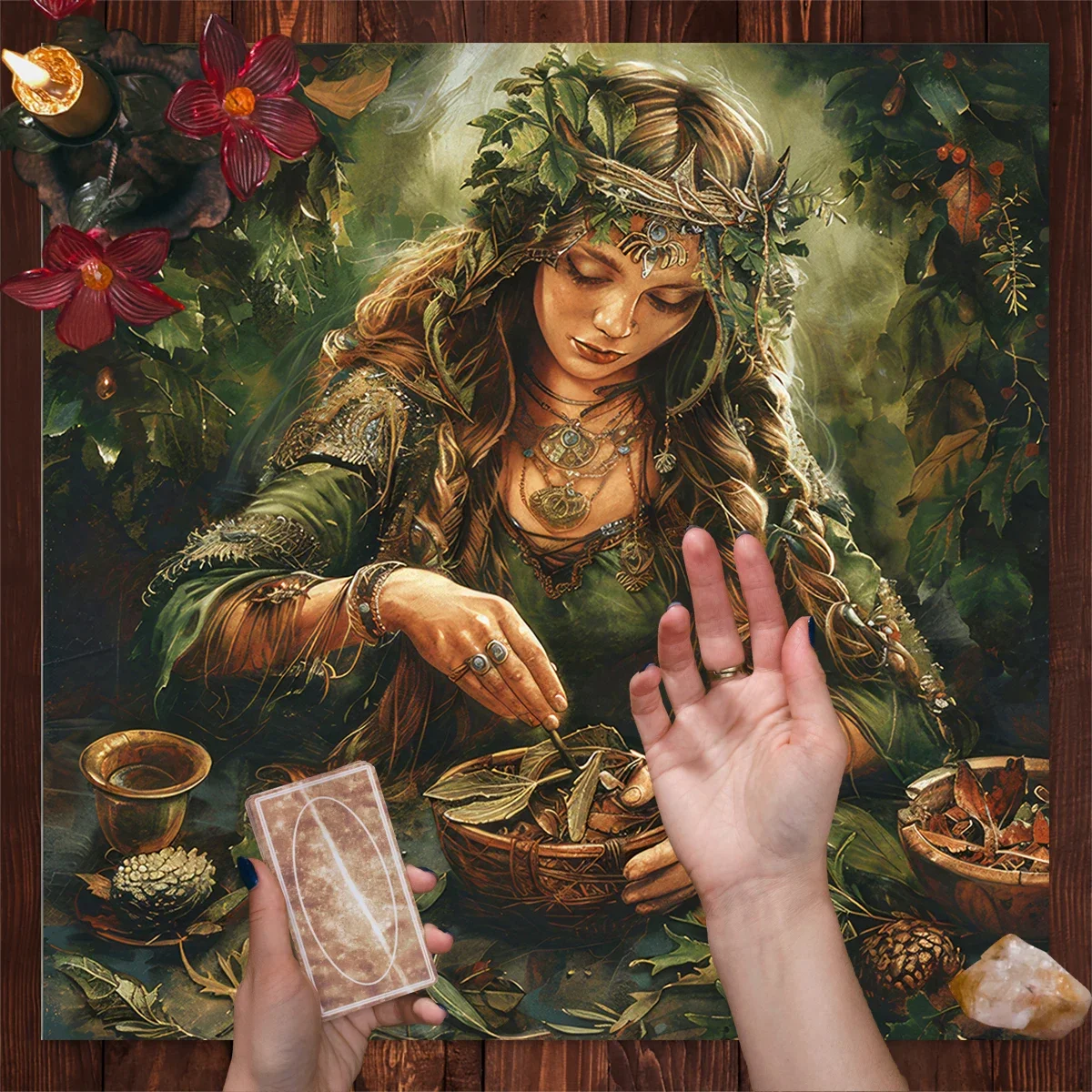 50/75/110/137cm Mystical Moon Phase Cosmic Goddess Tarot Tablecloth Altar Cloth Divination Celestial Witchcraft Tarot Mat