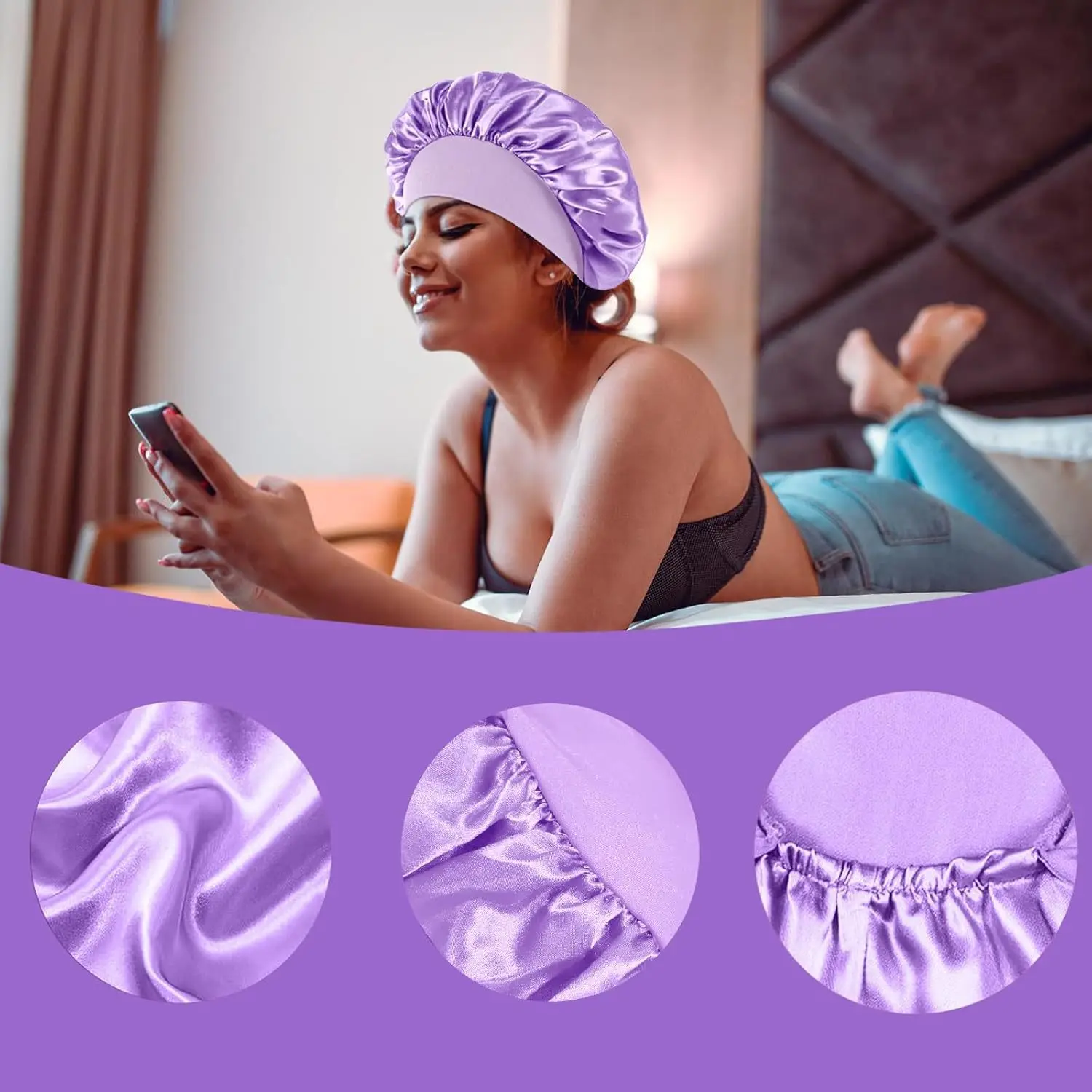 

2pcs Hair Care Tool Set Women's Satin Hair Drying Scarf Bonnets Night Sleeping Bathing Hat&Silicone Scalp Massager Shampoo Brush