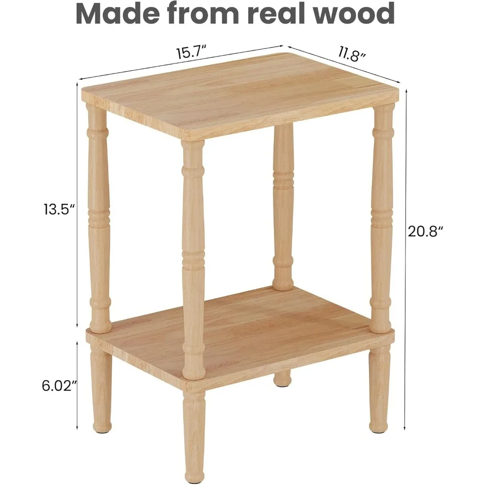 طاولة جانبية من الخشب الصلب مع مساحة تخزين، طاولة نهاية عتيقة للمساحات الصغيرة، مجموعة بدون أدوات #3