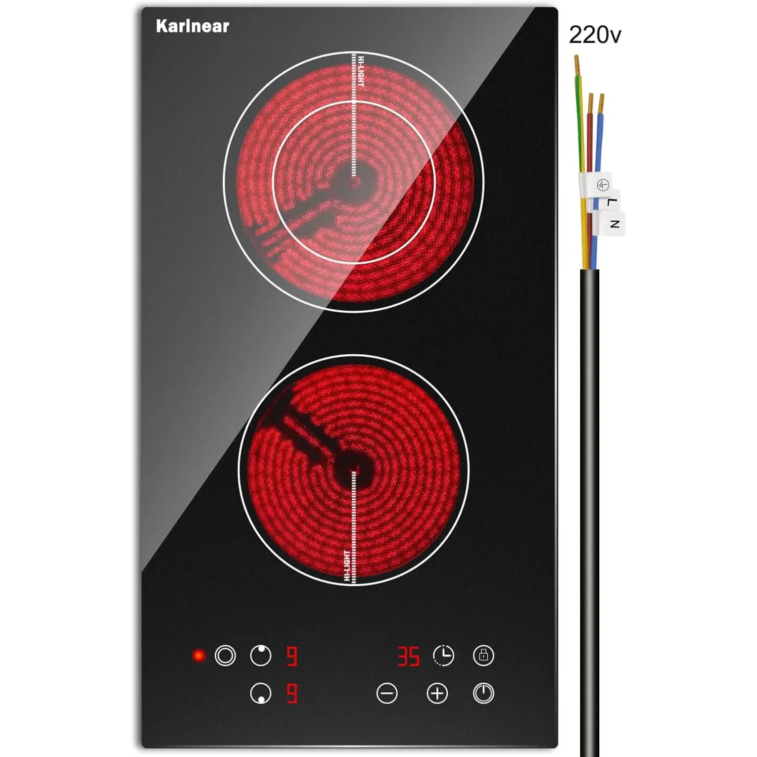 

New 2 Burner Cooktop 12 Inch, Drop-in Radiant Cooktop 220v - 240v with Child Safety Lock, Timer, Residual