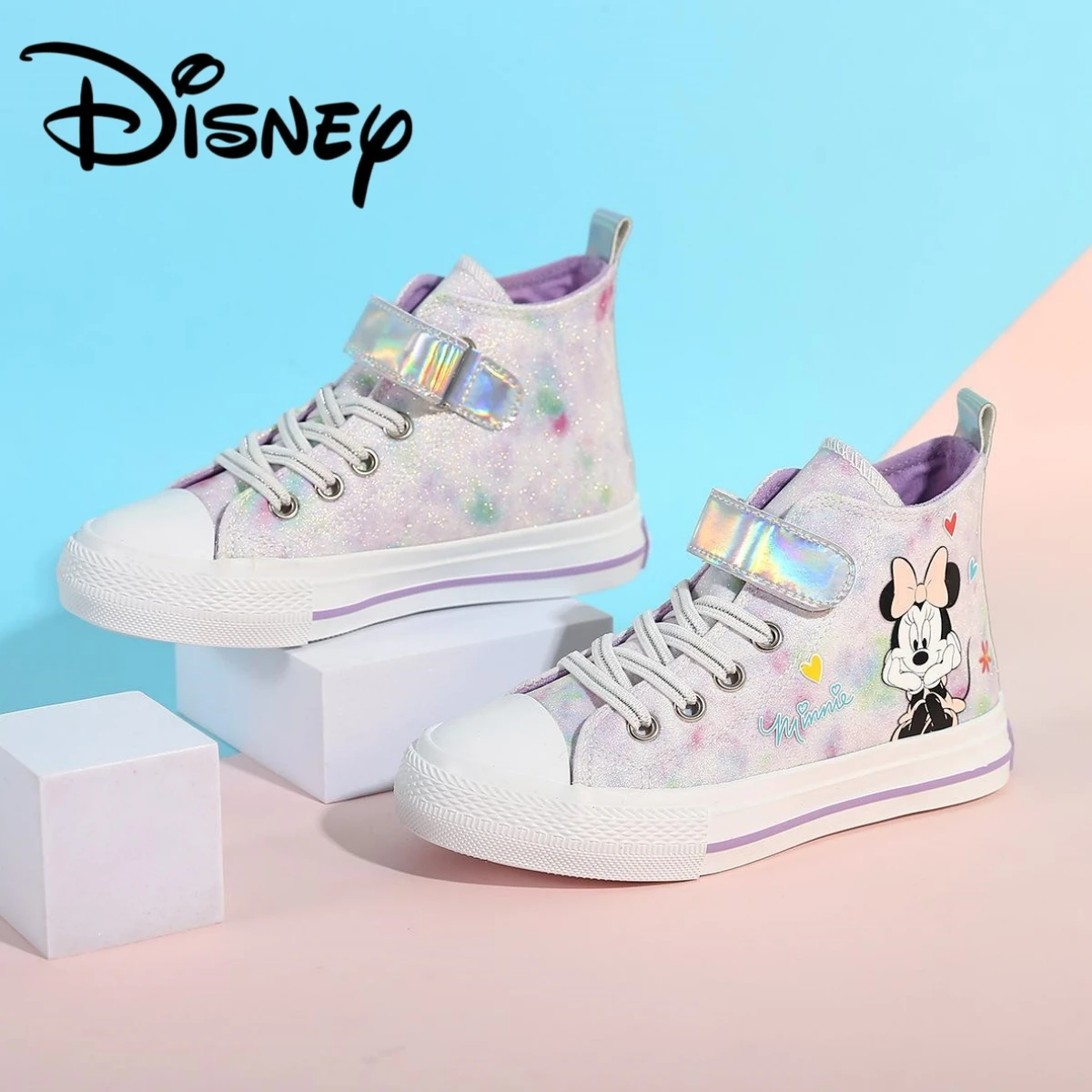 Disney Cartoon Minnie Sport Shoes 2023 New Kids Board Shoes Children Tennis Shoes High Top Casual Sneakers Girls Running Shoes