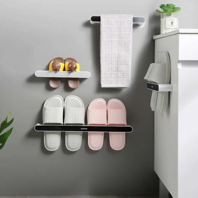 ECOCO Slippers Rack Shoes Organizer Wall-Mounted Rack Punch Free Household Cabinet Plastic Sandal Shelf Bathroom Accessories