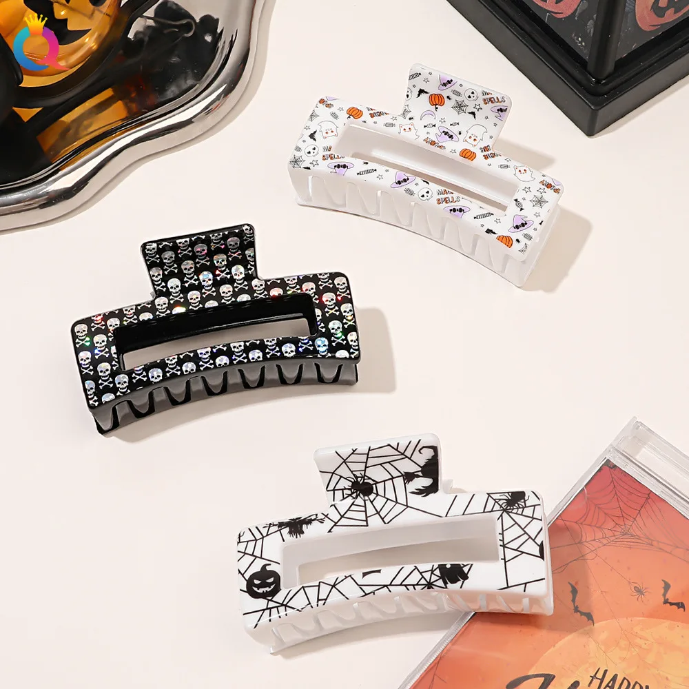 Halloween Hairpin Grab Clip Square Printed Skull Ghost Shark Clip Fashion Hair Accessories Funny Headwear Wholesale