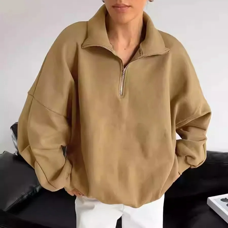 

Loose Lantern Sleeve Fashionable Sweatshirt Versatile Comfortable Long Sleeve Mid-Length Commute Style Color Sweatshirt