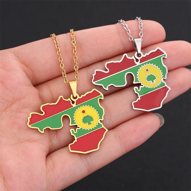 Fashion Ethiopia Oromia Map Flag Pendant Necklace Stainless Steel For Women Men Gold Silver Color Charm Oromo Jewelry Gifts