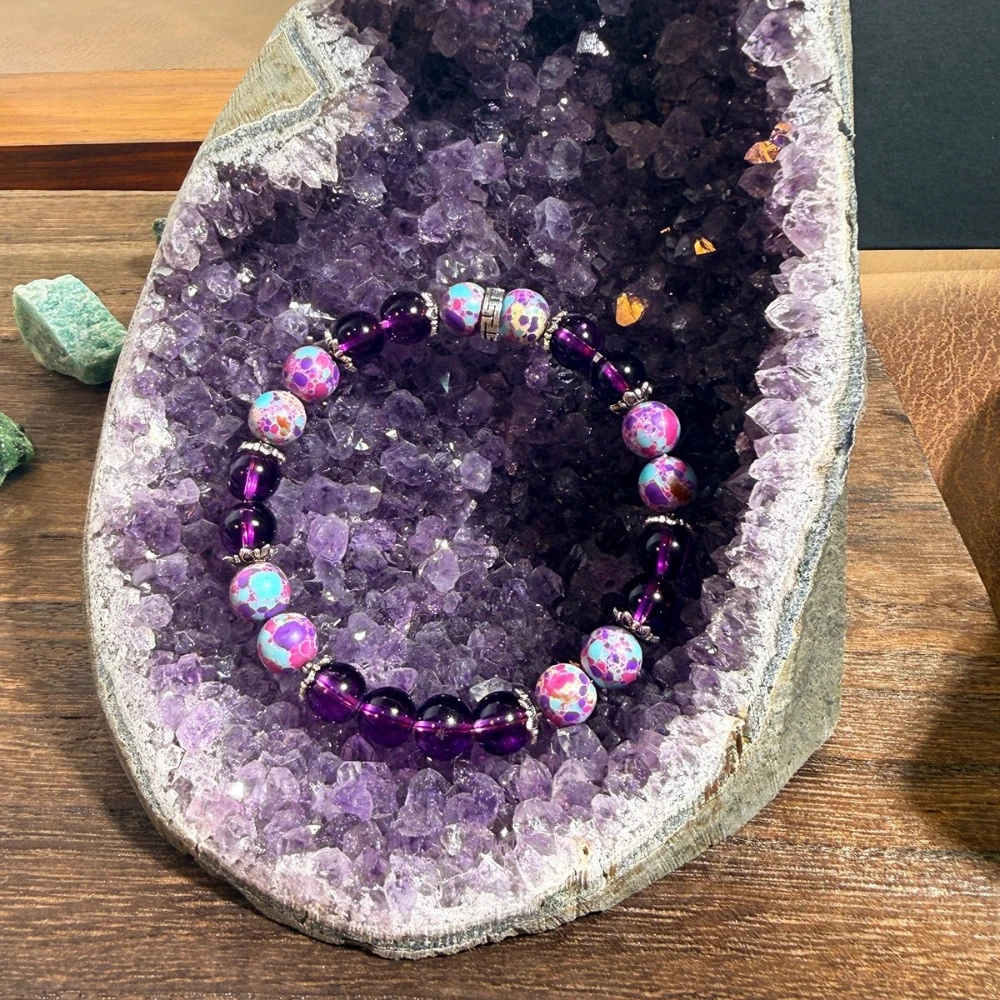 Vintage amethyst and flame agate lotus bead bracelet, attracting happiness and opportunity, suitable for daily wear and gifts