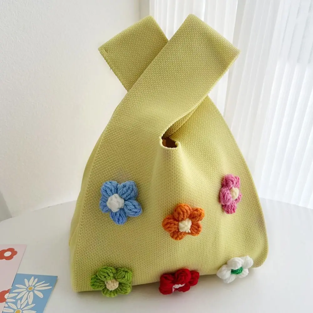 

Милая большая вместительная сумка на запястье с цветочным принтом, сумка для мамы, мини-сумка в корейском стиле с узлом, сумка в стиле дофамина с вязаным цветком, сумка для обеда