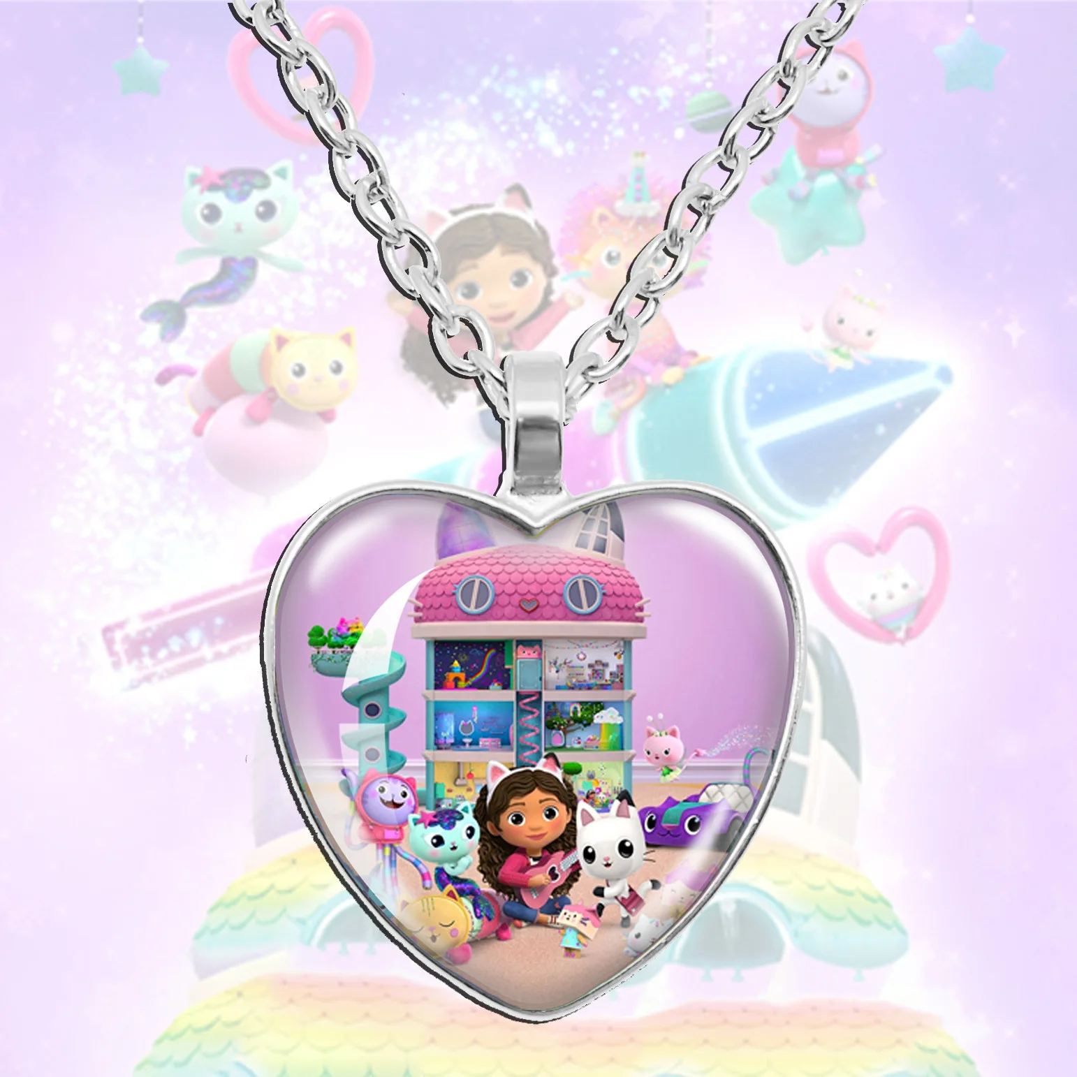 Collar con Colgante de Corazón de Anime Gabi Dollhouse, Joyería de Moda para Niñas, Cadena para Suéter, Regalo de Joyería de Dibujos Animados