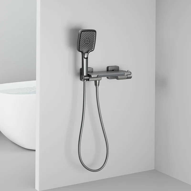 Rubinetto per vasca da bagno in ottone grigio/bianco Set doccia a cascata Rubinetto per vasca da bagno con acqua mista calda e fredda a parete