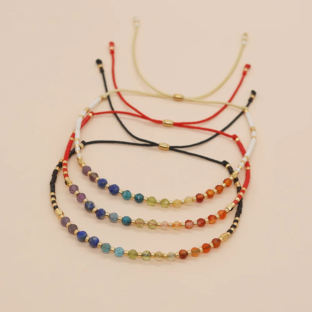 Go2boho Boho Bead Bracelet Semi-Precious Stone Protection Colorful Gemstone Seed Beads Adjustable Handmade Chain For Women Gift