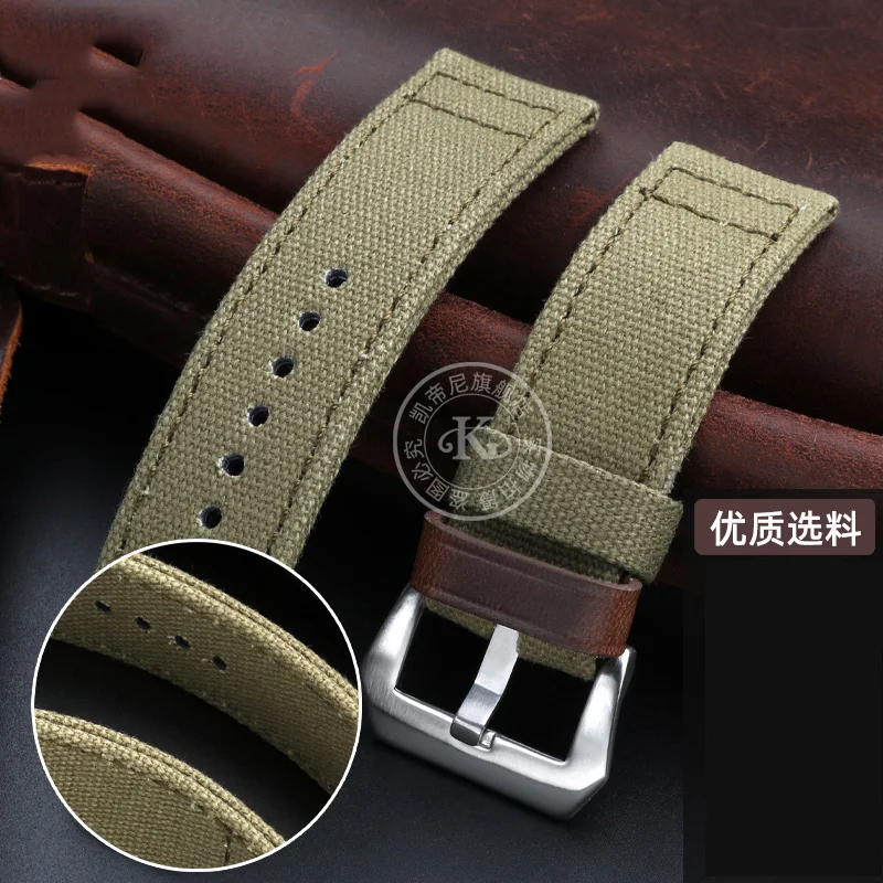 Dwustronna płócienna opaska do pazbanka z motywem skamieniałości Panerai Breitling męska zegarek Retro pasek ze skóry bydlęcej pogrubia bransoletkę 24mm