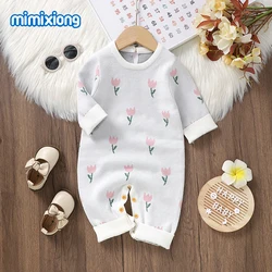 Baby Rompers 0-18m Infant Children Girls Crew Neck Long Sleeves Jumpsuits Clothes Autumn Winter Knit Newborn Outerwear Playsuits
