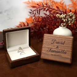 1PCS Free Engraving Wood Wedding Ring Box storage Engagement Wedding Ceremony Ring Storage Proposal Portable Gifts Case Rustic