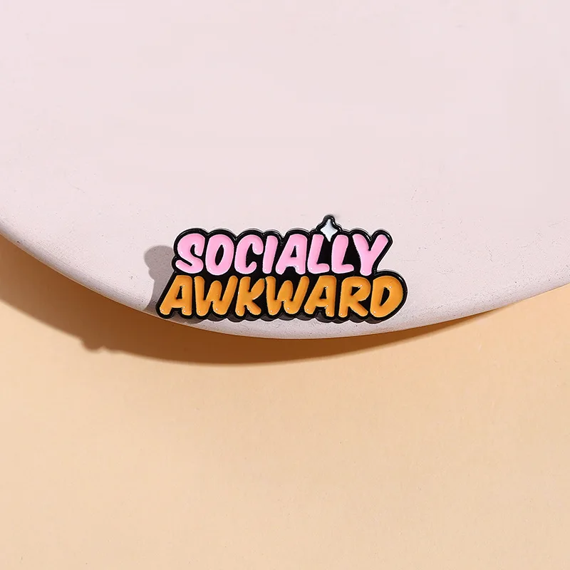 SOCIALLY AWKWARD Enamel Pin Funny Brooch Cartoons Badge for Bags Jeans Hoodies Denim Lapel Pin Jewelry unisex Gift