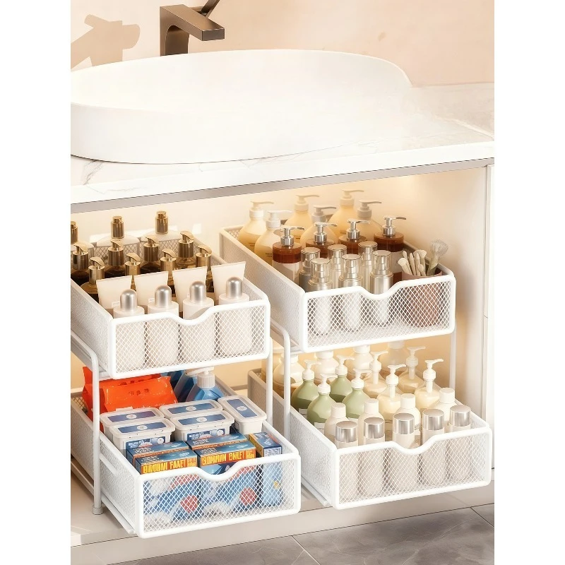 

Floor rack under the sink in the bathroom, pull-out and organize storage device under the bathroom cabinet