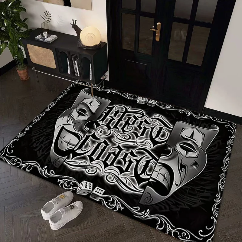 West Coast Clown Mask Area Rug, Gothic Black White Non-Slip Machine Washable Floor Mat for Game Room Office Home Decor
