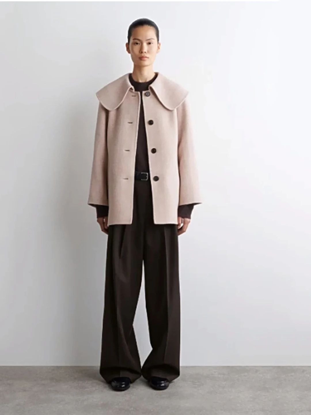 両面ウールカジュアル襟ジャケット新秋冬ファションシンプルスレ通勤ブルーカラーレディースルーズフィットコート