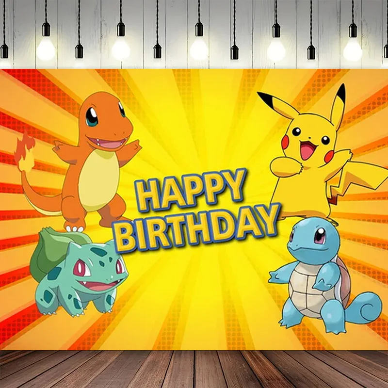 Happy Birthday Pokemon Backdrop Decoration Kids Boy Baby Pikachu Anime Party Photography Background Banner Poster