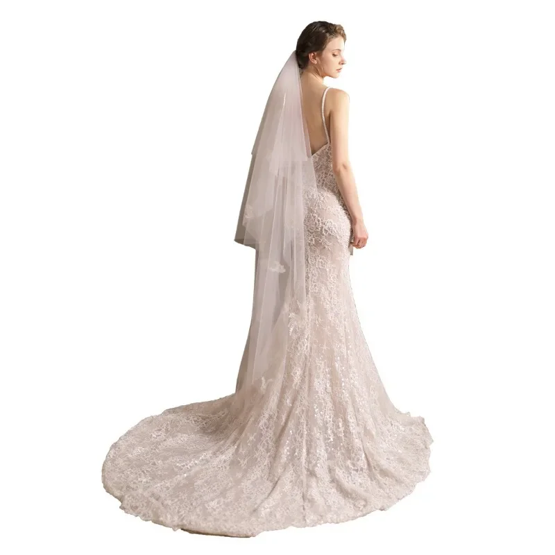 V822 Squisito velo da sposa in pizzo doppio pizzo