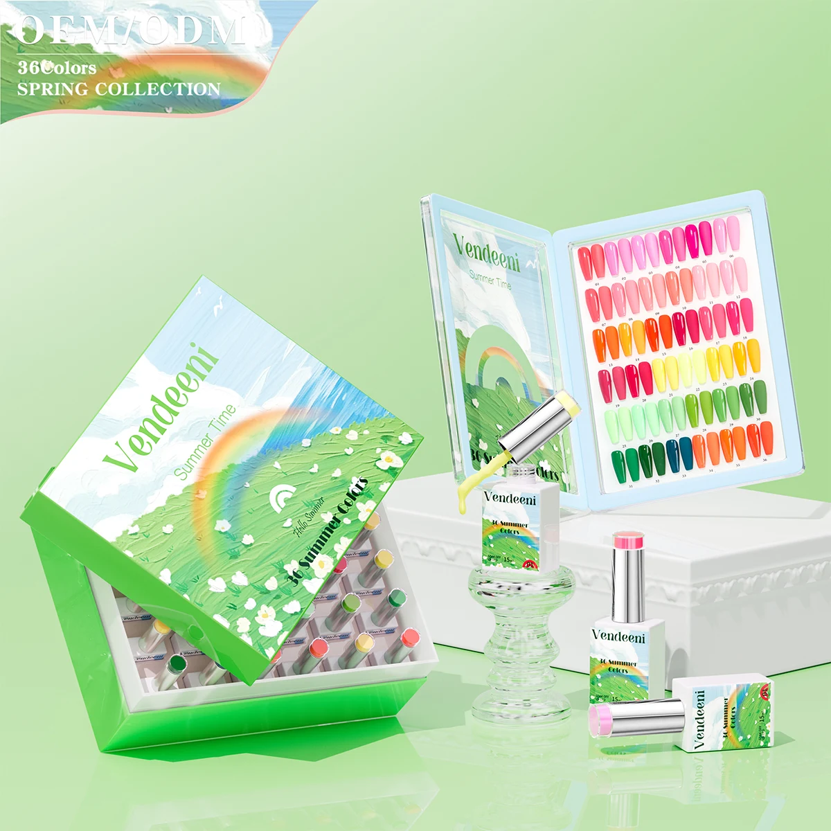 Vendeeni High Pigment Vegan Summer Gel Polish Set Box OEM Private Label Free TPO HEMA 36color Neon Gel Nail Polish Collection
