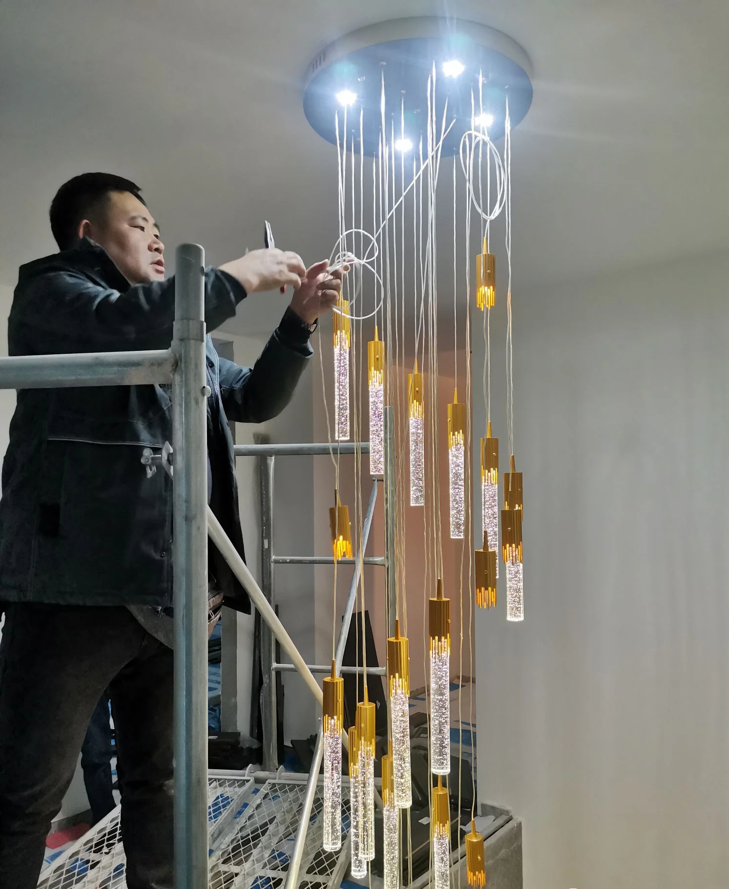 Luxury Golden Transparent Crystal Hanging Pendant Light Square Long for Hotel Staircase Living Room Crystal Decorative