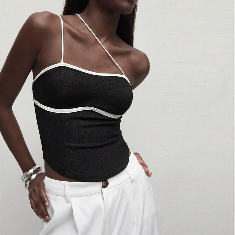 

Summer New Women T-Shirt Sleeveless Low-Cut Solid Vest Slim Camisole Spaghetti Straps Chic Sexy High Street T Shirt Tank Tops