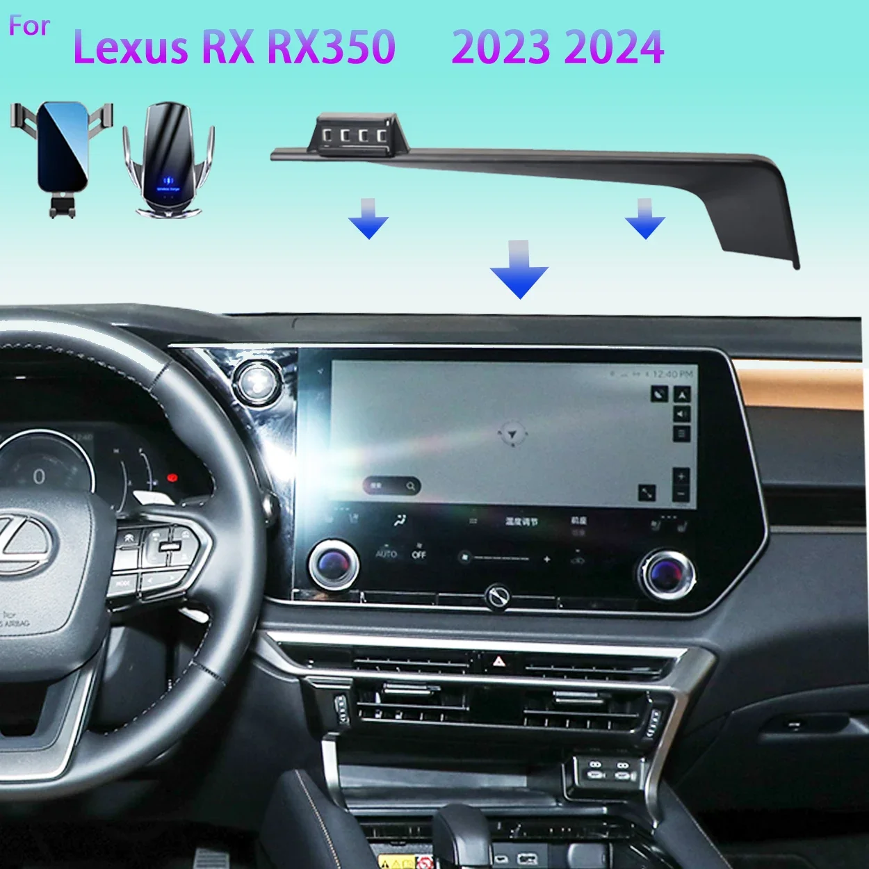 For Lexus RX RX350 AL30 2023-2024 Car Specific Phone Holder with Wireless Charging for 14 Inch Screen Dashboard Mount