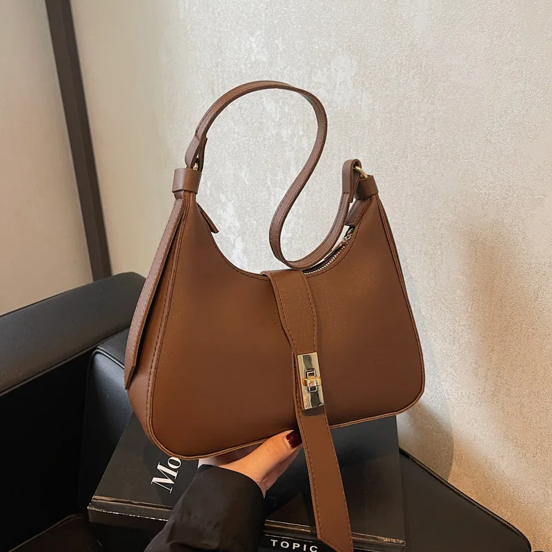 

Fashionable Versatile Half Moon Bag Vintage High Quality Solid PU Bag Women Shoulder Crossbody Bags Ladies Armpit Girls Handbags