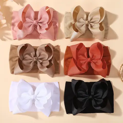 6pcs Baby Girls Headband Set Autumn Winter 6inch Large Bowknot Nylon Turban Wide Bow Headwear Hair Accessories for Newborn