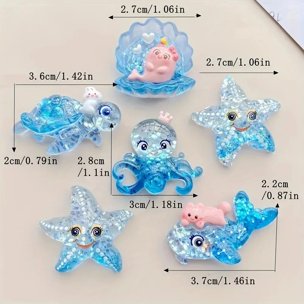 10Pcs Mini Shiny Sea‑Animal Resin Statue Set Turtle Octopus Starfish Shell Dolphin Ornament Parts For Ocean‑Style DIY Handcraft