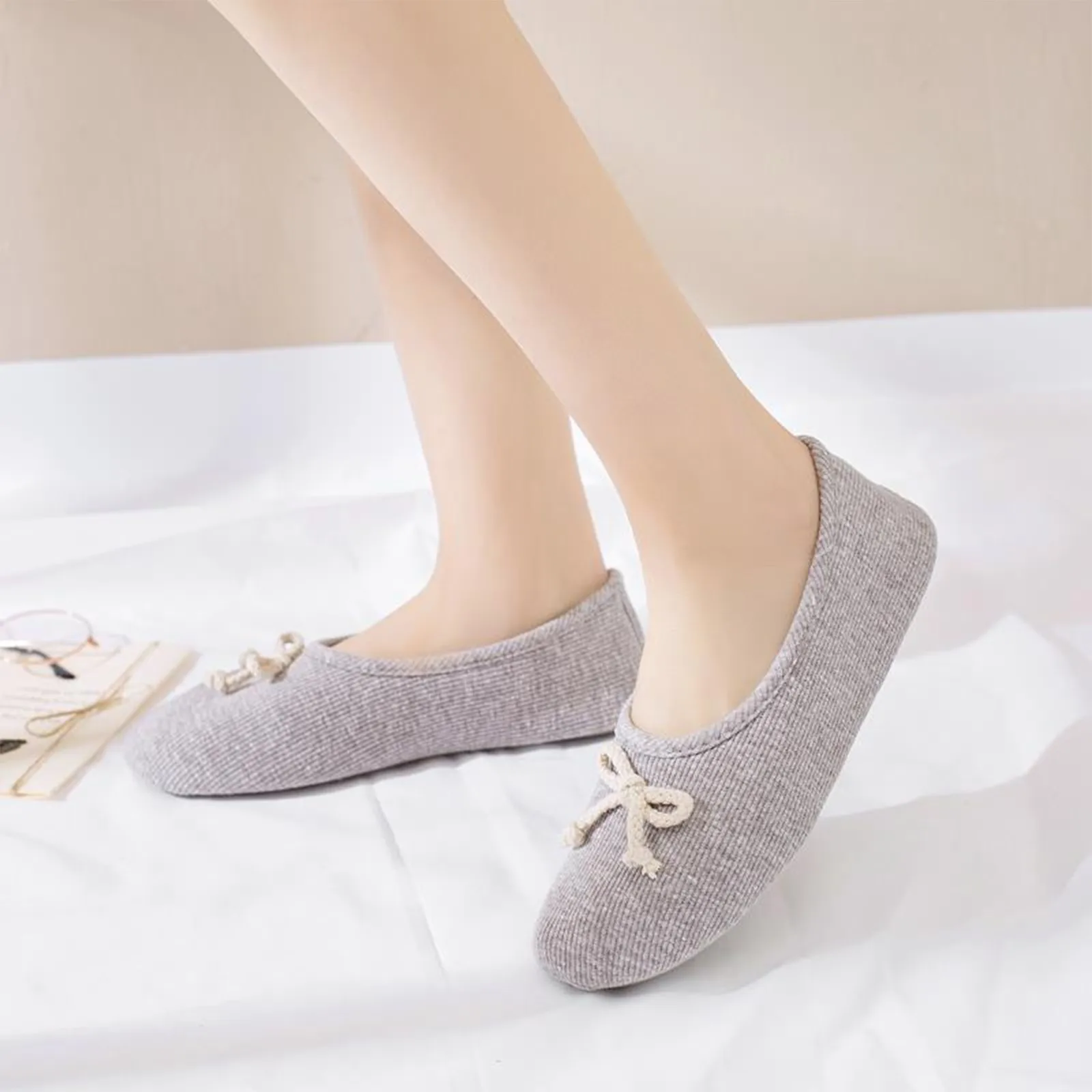 Women Memory Foam Slippers Comfortable Knitted Cotton Closed Toe Non-slip Home Shoes Indoor Outdoor Ladies Flat Shoes