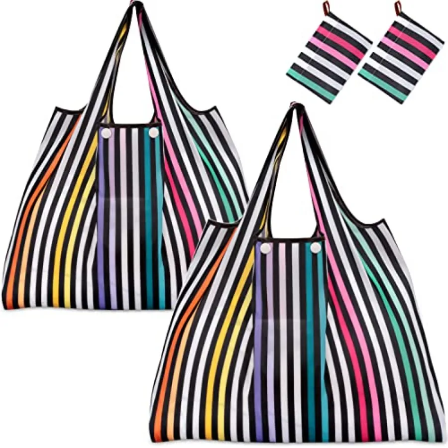 

KINGMAS Reusable Grocery Bags Eco-Friendly Folding Tote Shopping Bag fits in Pocket Washable Waterproof Nylon Pouch Bags