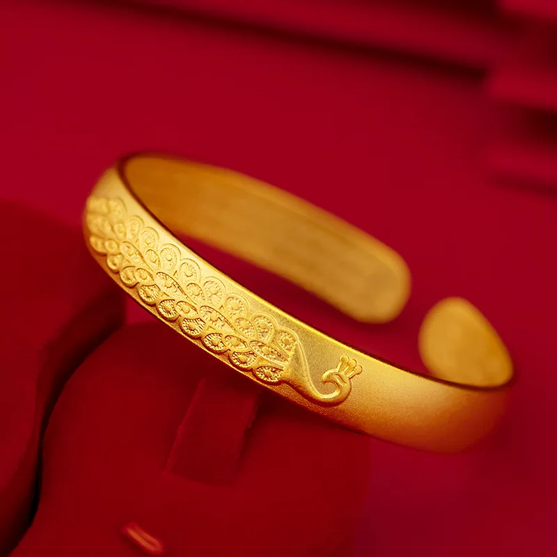 9999 real gold 24K yellow gold Women's Heart Sutra Peacock Bracelet