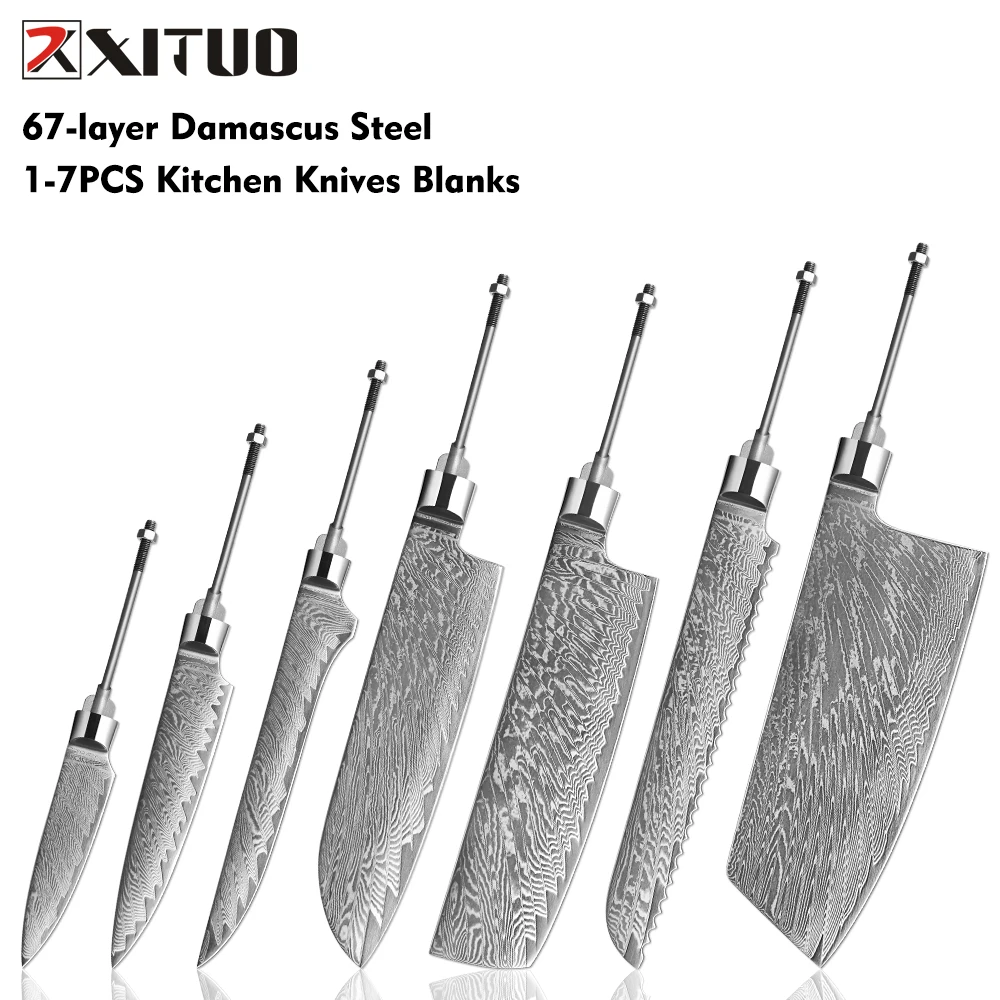 XITUO Kitchen DIY Knives Blades 1-7PCS Blank Blade Damascus Steel 67 Layers Sharp Handmade Personalized Custom Knife Blank