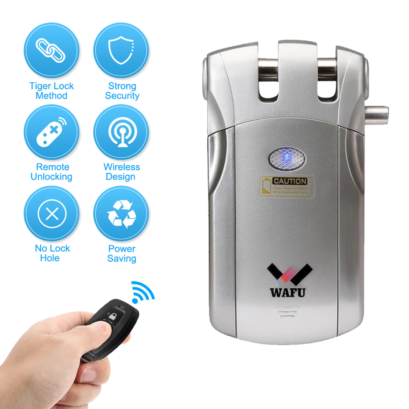 WF-018 Wireless Remote Control Lock Security Invisible Keyless Door Entry Intelligent Lock Zinc Alloy Metal with 4 Remote Keys