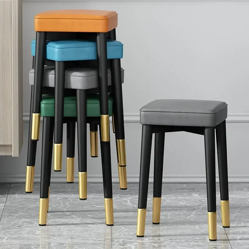 Modern Minimalist Light Luxury Square Stool Stackable Storage Dining Chair for Living Room Creative Small Furniture