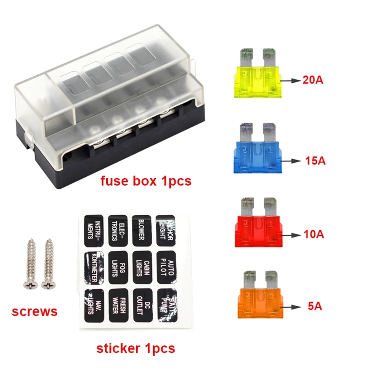 New 3C-Blade Fuse Box for Automotive Boat Marine 4 Way 12-32V 4 Circuit Fuse Block with Cover