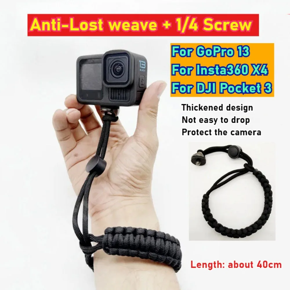 For Action Camera Accessory wrist strap Anti-Lost weave + 1/4 Screw Hand for GOPRO 13 12 DJI Action 5 4 Pocket 3 Insta360 X4 X3