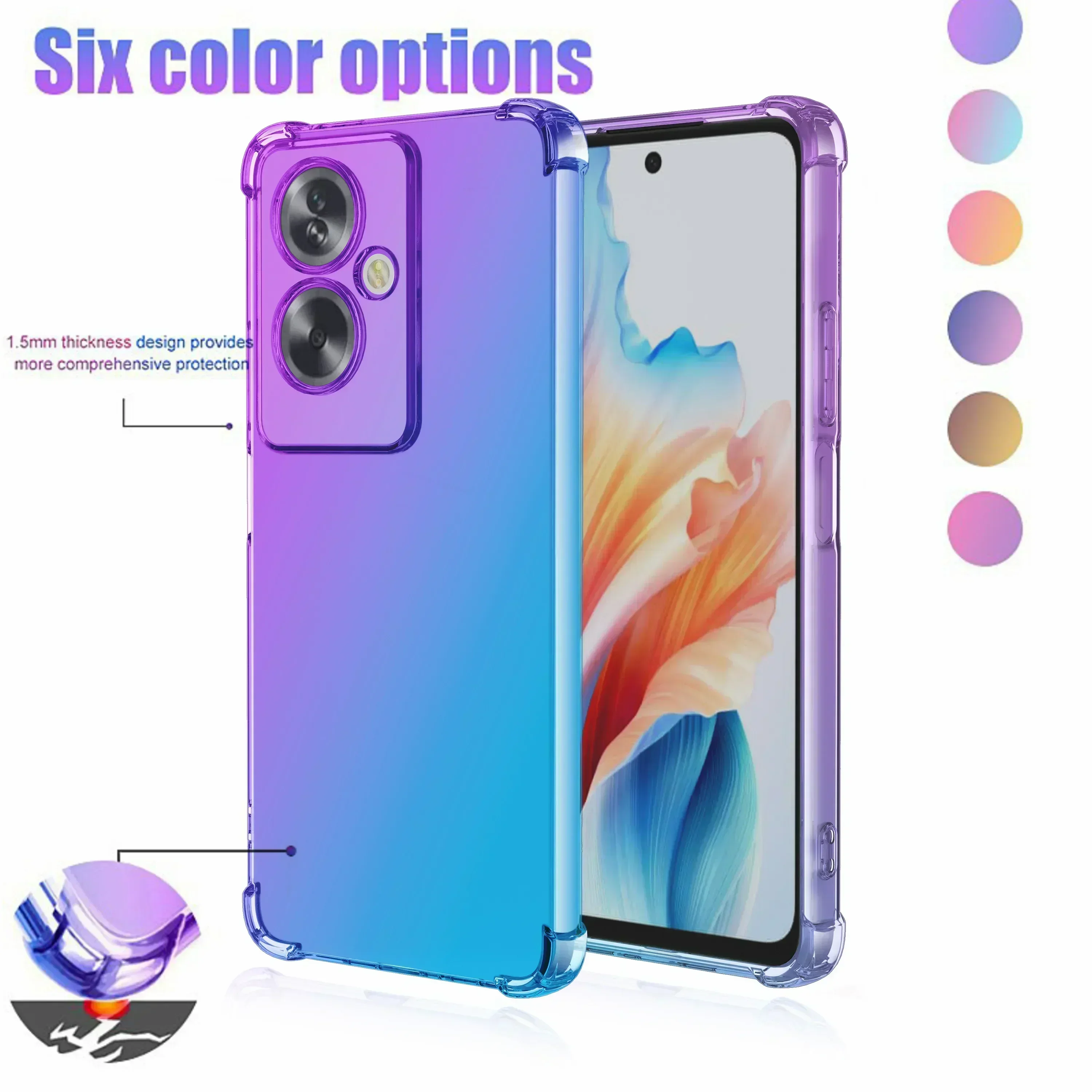 Custodia trasparente in TPU colorato sfumato flessibile per OPPO A79 5G A38 A18 A98 A78 A17K A57S A77 Custodia protettiva Airbag Funda Capa