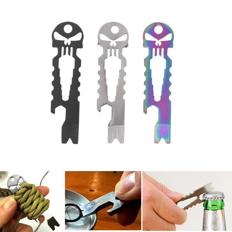 

Pry bar outdoor Opener Skull pocket camp keyring tool gadget Beer Bottle Crowbar multi hike pendant Stainless Steel