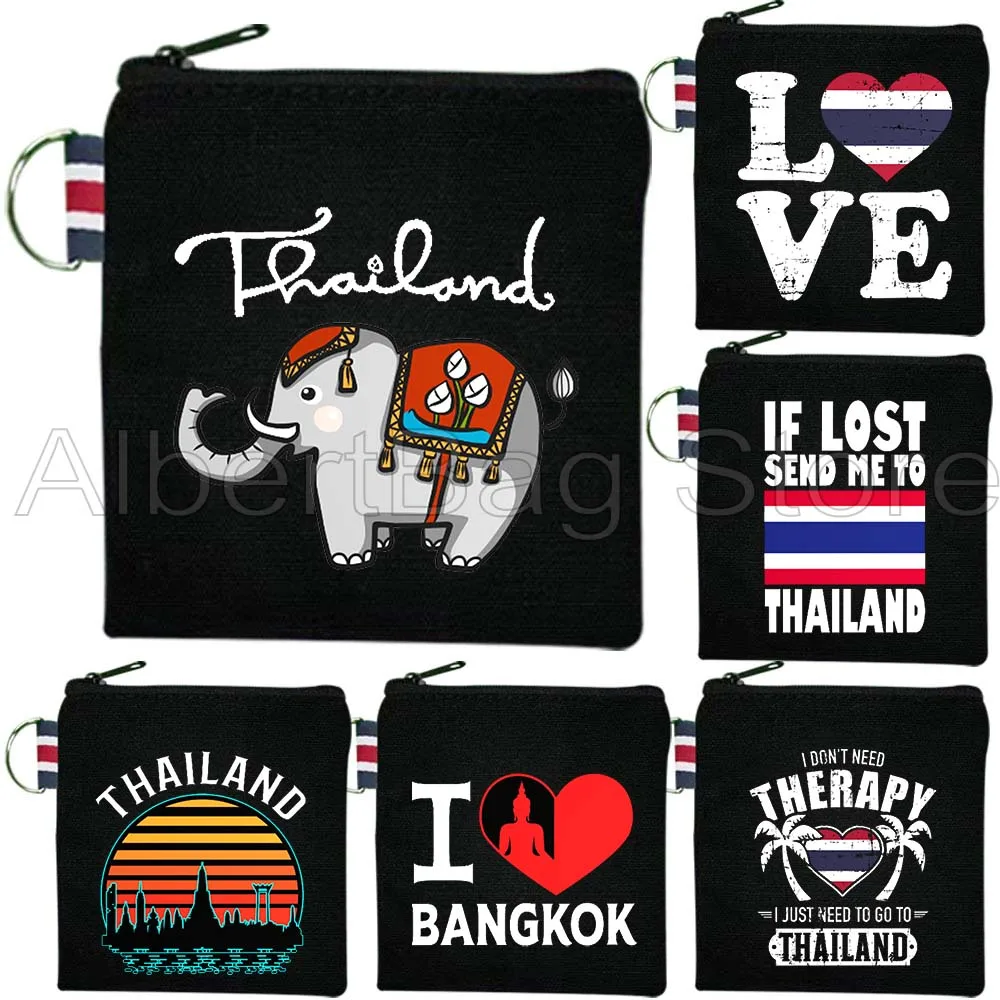 

Thailand Country Map Flag Elephant Buddha Thai Girl Gifts Canvas Bags Coin Purse Small Key Storage Card Bag Cotton Wallet Pouch