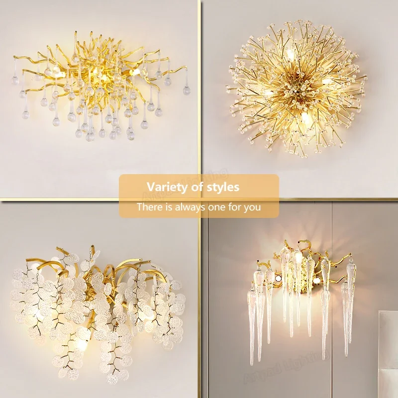 Nordic Led Crystal Wall Lamp Bedside Lamp Gold Luxury Lighting for Bedroom Living Room Decor TV Background Sconces Lights