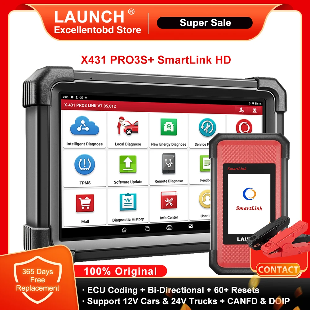 LAUNCH X431 PRO3S+ SmartLink HD 12V Car 24V Truck Full System Diagnostic Tool ECU Coding Active Test Support CANFD DOIP 2 Years