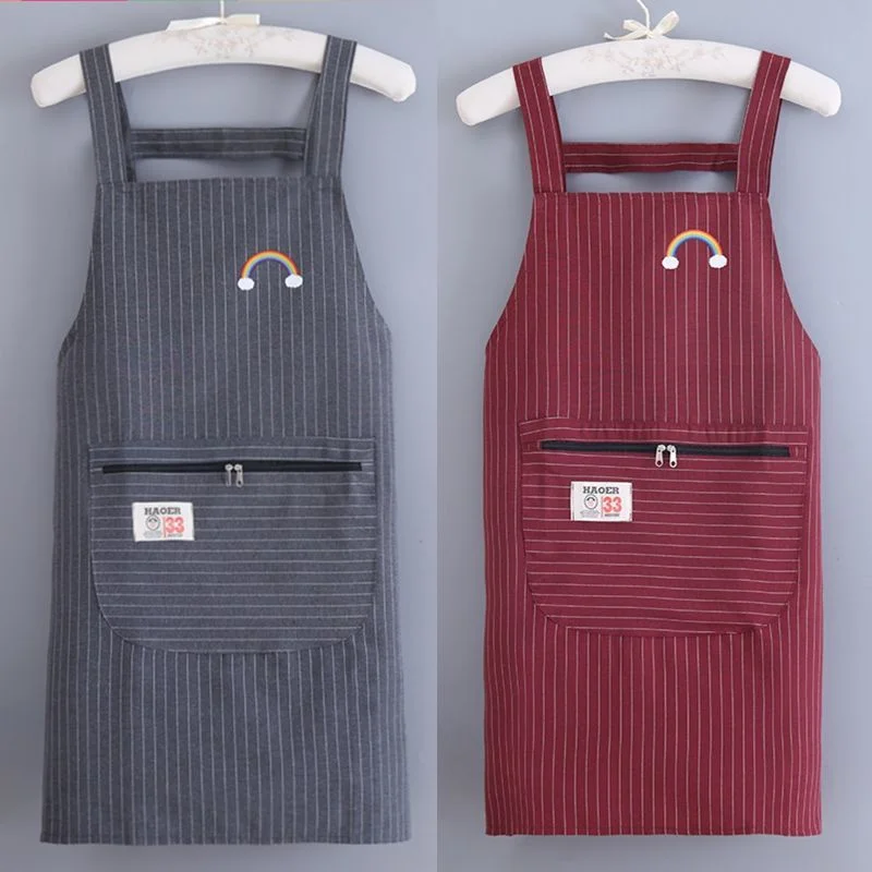 Green Stripe Bib Apron With Large Pockets Chef Waiter Kitchen Cook Kitchen Aprons For Woman Men Cafes Beauty Nails Shop