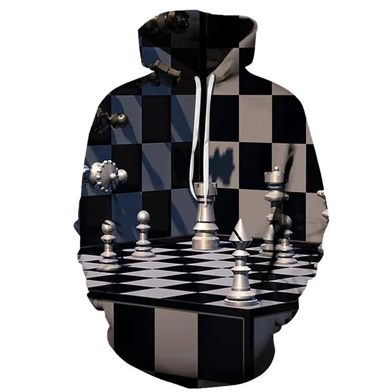 Chess Pattern Hoodie For Men Fashion 3D Printed Long-Sleeved Pullover Spring Autumn Loose Hoodies Sweatshirt Street Women Tops